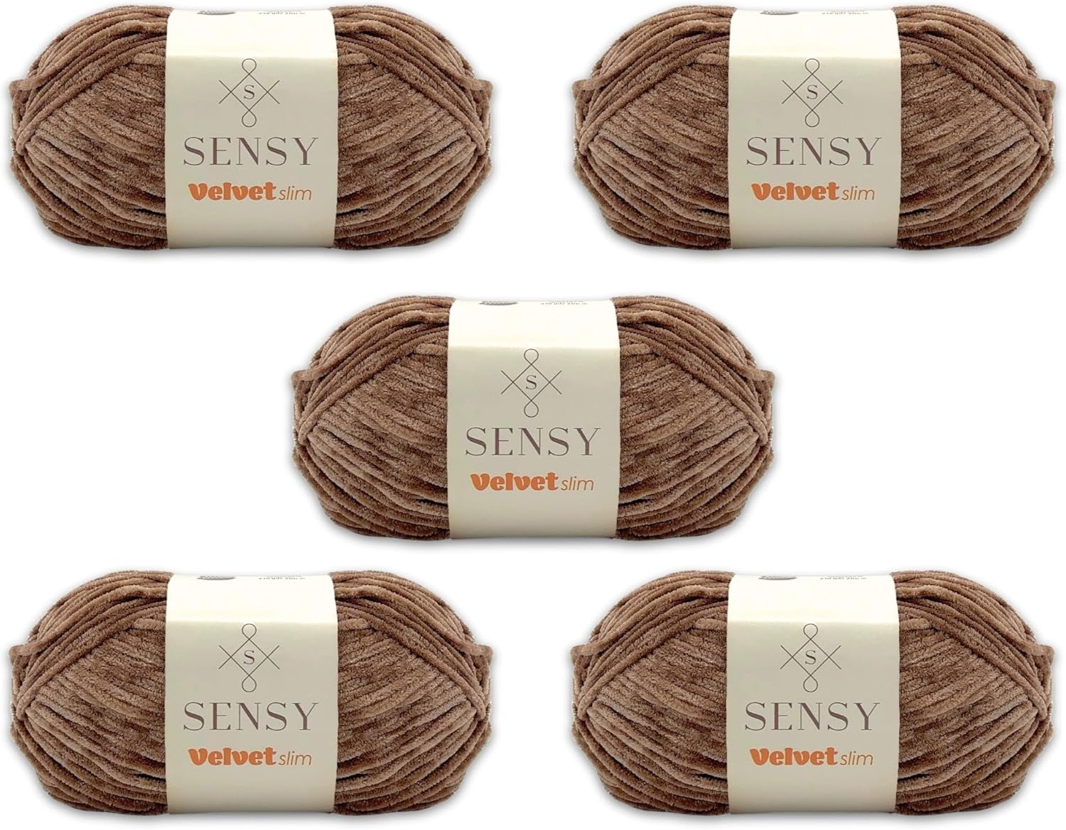 5 Skeins of Sensy Velvet Slim Yarn for Crocheting, Baby Blanket Yarn, Chenille Yarn, Amigurumi Yarn, 3.5 oz, 218 Yards, Gauge 3 Light (Mink)