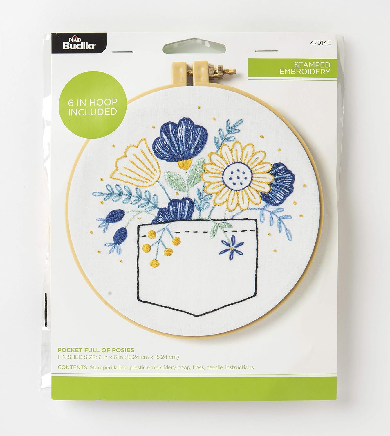 Bucilla 47914E Stamped Embroidery Kit, 6", Pocket Full of Posies