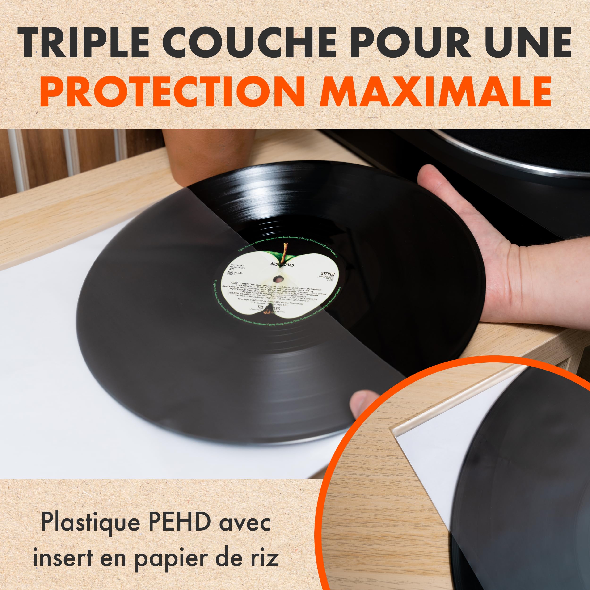SPINCARE 100x Pochettes Protection Antistatique Intérieures Vinyle 33 Tours LP | Audiophile 33t 12" Qualité D'archivage Triple Couche Pochette | pour Remplacer Les Poches en Papier Et en Carton