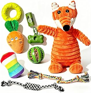 OUMgCE Variety Pack Puppy Teething Toys, Squeaky Plush Tug Rope Dog Chew Toys for Small Medium Pups