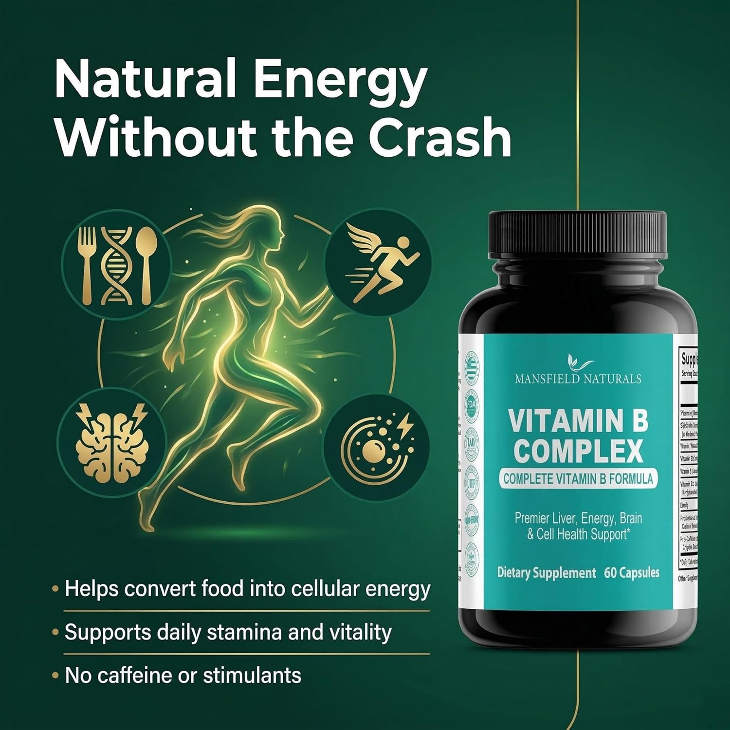 Vitamin B Complex - High Potency Methylated B-Vitamins with Methyl B12 & Folate - Supports Energy, Metabolism & Brain Health - Non-GMO, 60 Capsules