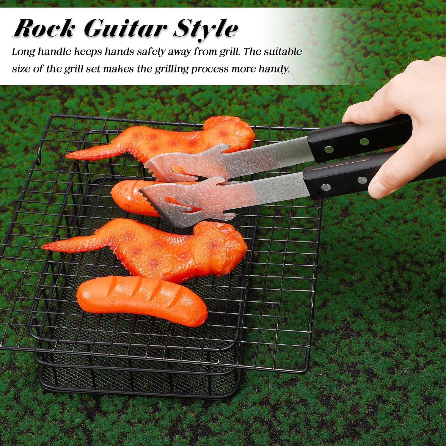 Jingmore 4 Pcs Guitar Grill Gifts for Men Guitar BBQ Spatula Tongs Heavy Duty Stainless Steel Barbecue Tool Set for Dad Music Lovers Grilling Enthusiast Christmas Father's Day Birthday Gift
