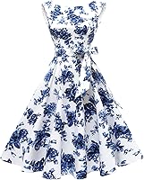 Hanpceirs Women's Boatneck Sleeveless Swing Vintage 1950s Cocktail Dress - Flirty Retro Fit for Parties & Weddings