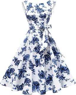 Hanpceirs Women's Boatneck Sleeveless Swing Vintage 1950s Cocktail Dress with Detachable Belt