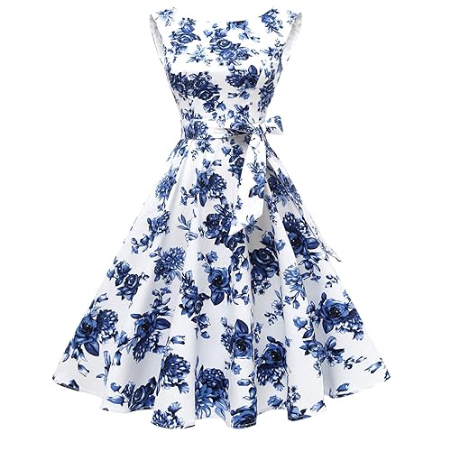 Hanpceirs Women's Boatneck Sleeveless Swing Vintage 1950s Cocktail Dress - XX-Large Porcelain