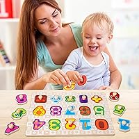 Vista 6 de SYNARRY Rompecabezas de madera para niños pequeños de 1 a 3 años, 6 rompecabezas para niños pequeños de 2 a 4 años con estante, vehículo