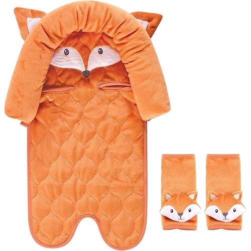 Hudson Baby Unisex Baby Car Seat Insert and Strap Covers, Fox, One Size