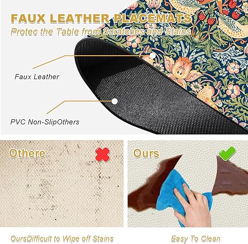 Miniatura 4 de Juego de 4 manteles individuales de piel sintética azul resistente al calor para mesa de comedor, antideslizantes, impermeables, a prueba de aceite,