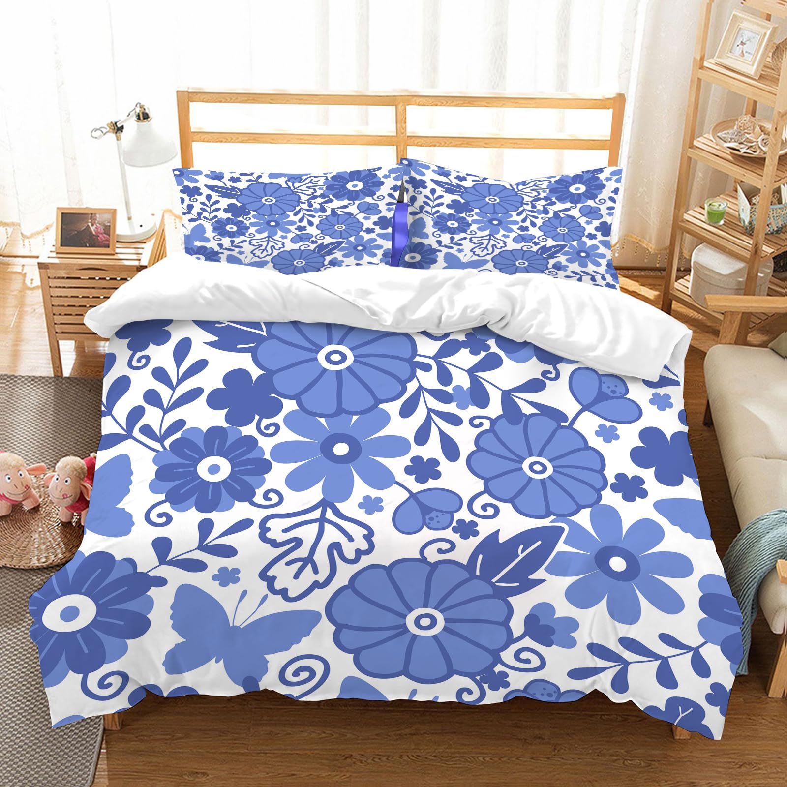 Linge de lit à fleurs style Delft 228x264cm pour un réveil printanier