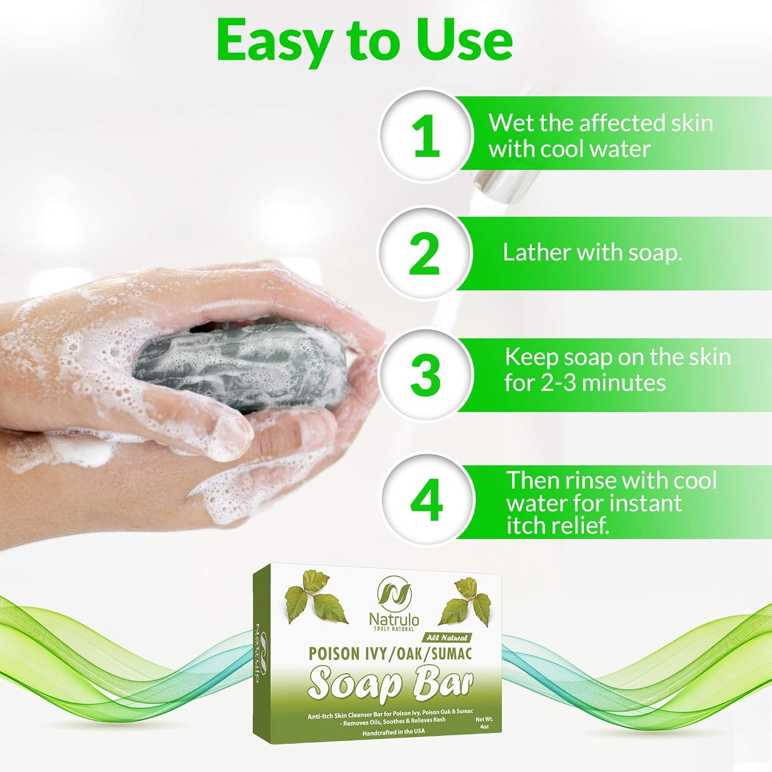 Natrulo Poison Ivy Soap Bar - All Natural Poison Ivy Treatment - Anti-Itch Skin Cleanser Bar for Poison Ivy, Poison Oak & Sumac - Removes Oils, Soothes & Relieves Rashes - 4 oz Bar Made in USA : Health & Household