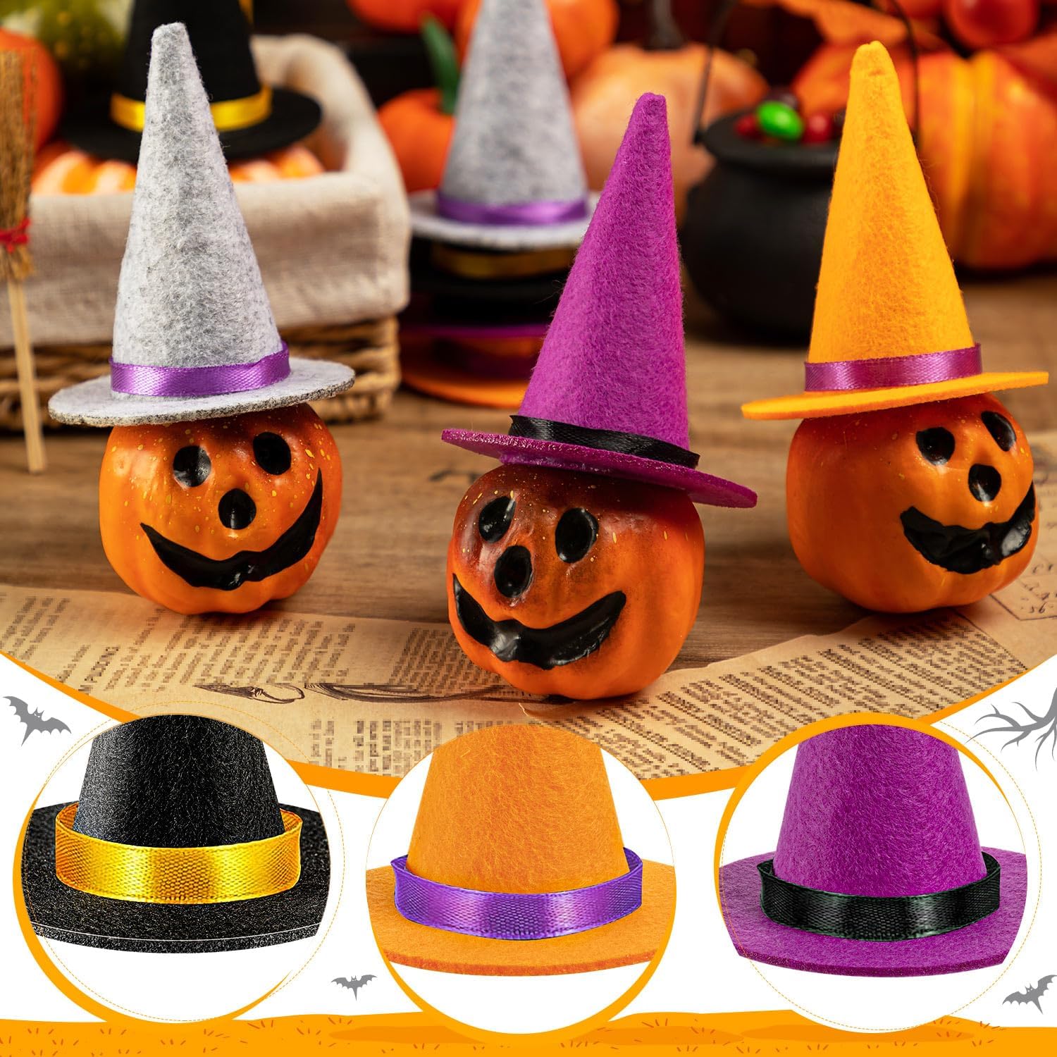 Mini Witch Hat, 20/30/40/60 Pcs Colorful Small Witches Hats for Crafts Halloween Party Decor