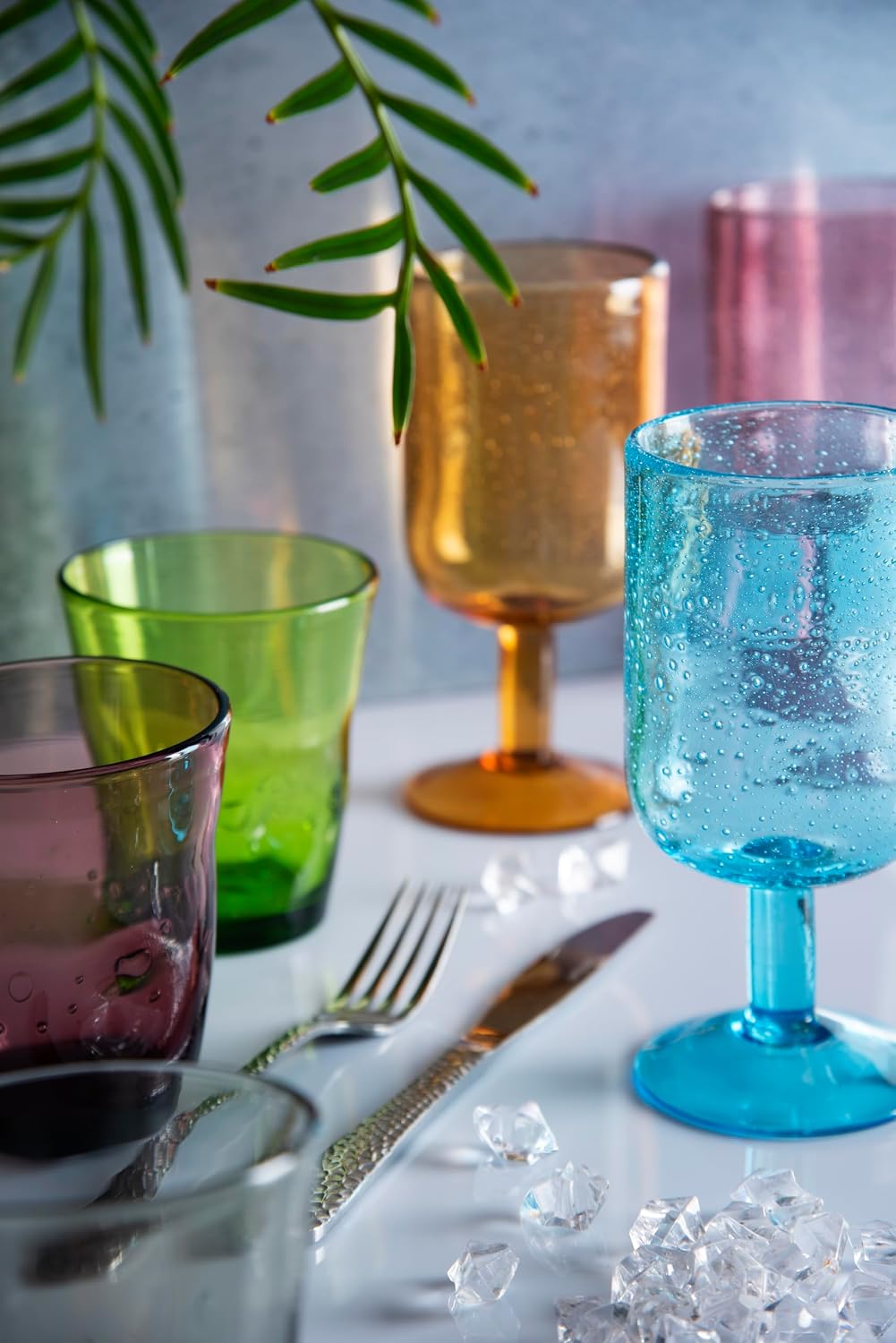 Excelsa Color Bubble Set of 6 Water Glasses, Coloured Glass in Paste, Capacity 300 ml