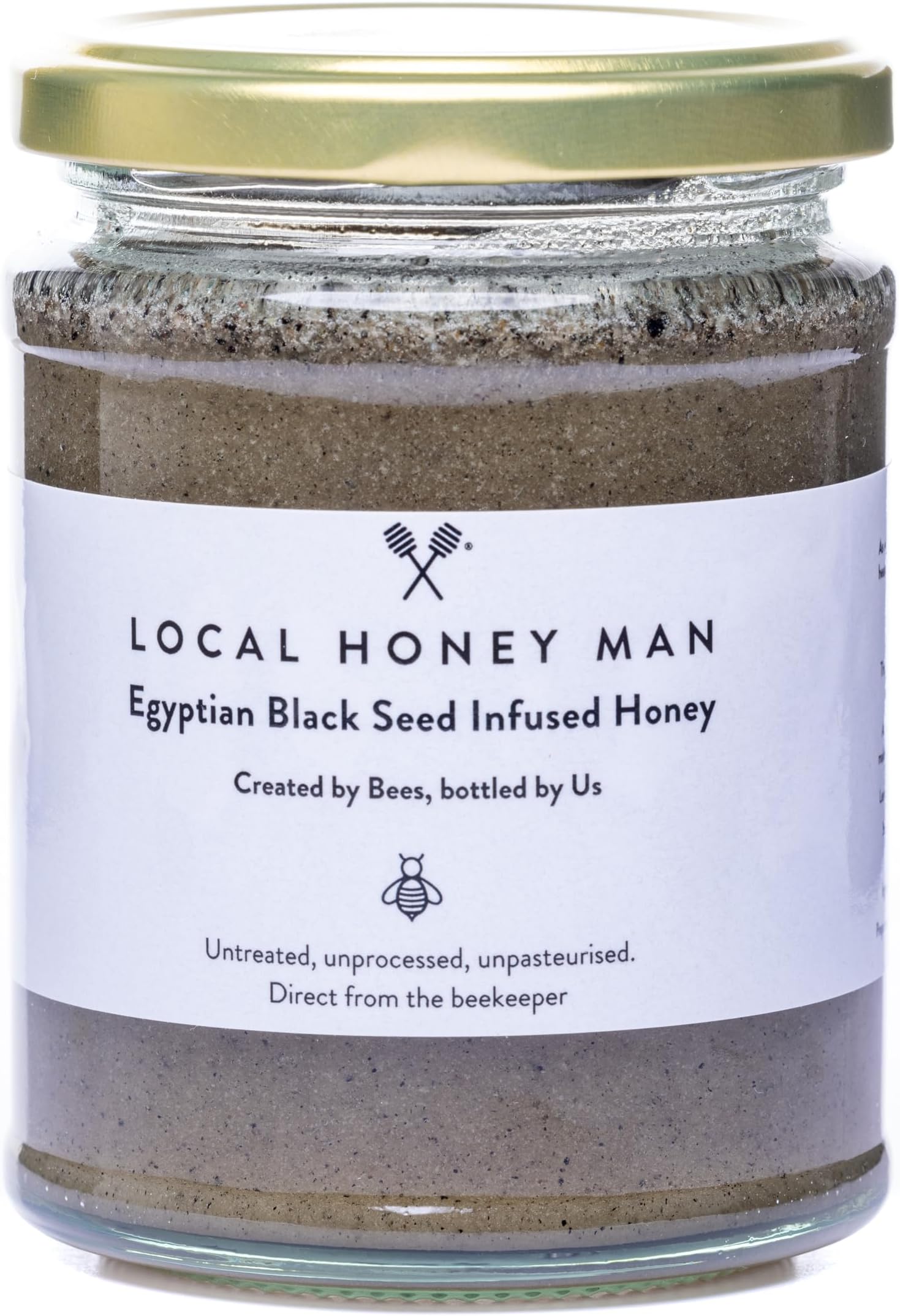 Blackseed Infused Honey - British & Local Unpasteurised Honey Straight From Beehive With Egyptian Black Seed (Nigella Sativa) - Unprocessed, Untreated Unpasteurised & Unblended - 340 g