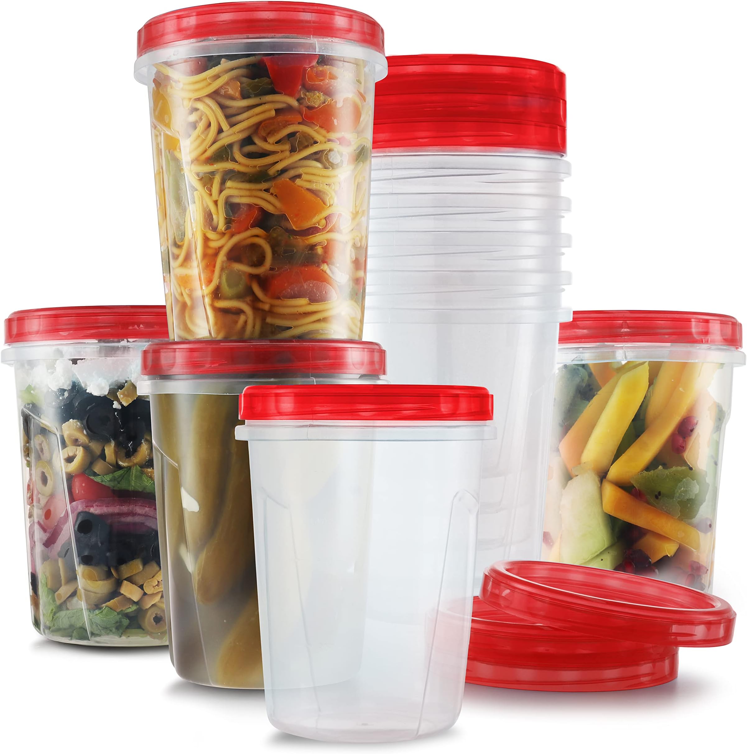 Freezer Containers for Food [32 Oz - 10 Pack] Freezer Storage Containers with Twist Top Lids | Reusable Plastic Soup Containers with Lids | Quart Containers with Screw on Covers | Leakproof, BPA Free