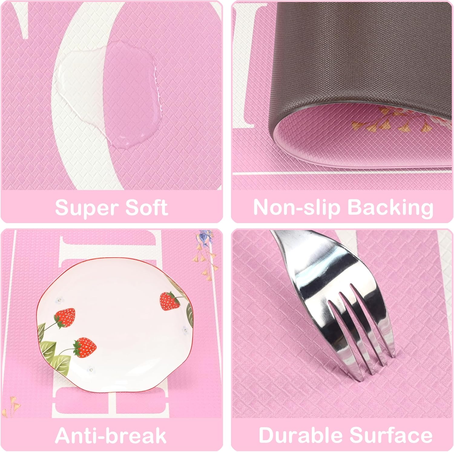 Pink Floral Kitchen Mat Sets 2PCS Non Skid Waterproof Kitchen Rugs and Runner Sets Cushioned Anti-Fatigue Comfort Mat for Home, Laundry Room, Office, 17.3"×30"+17.3"×47"