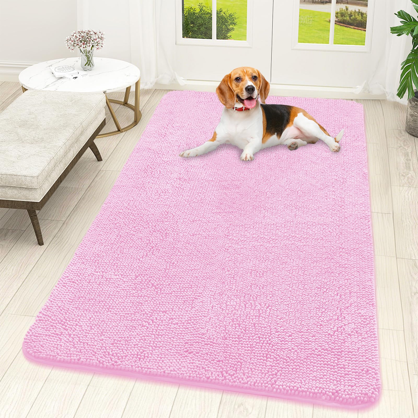 OLANLY Dog Door Mat for Muddy Paws 59x32, Super Absorbent Chenille Mud Mat