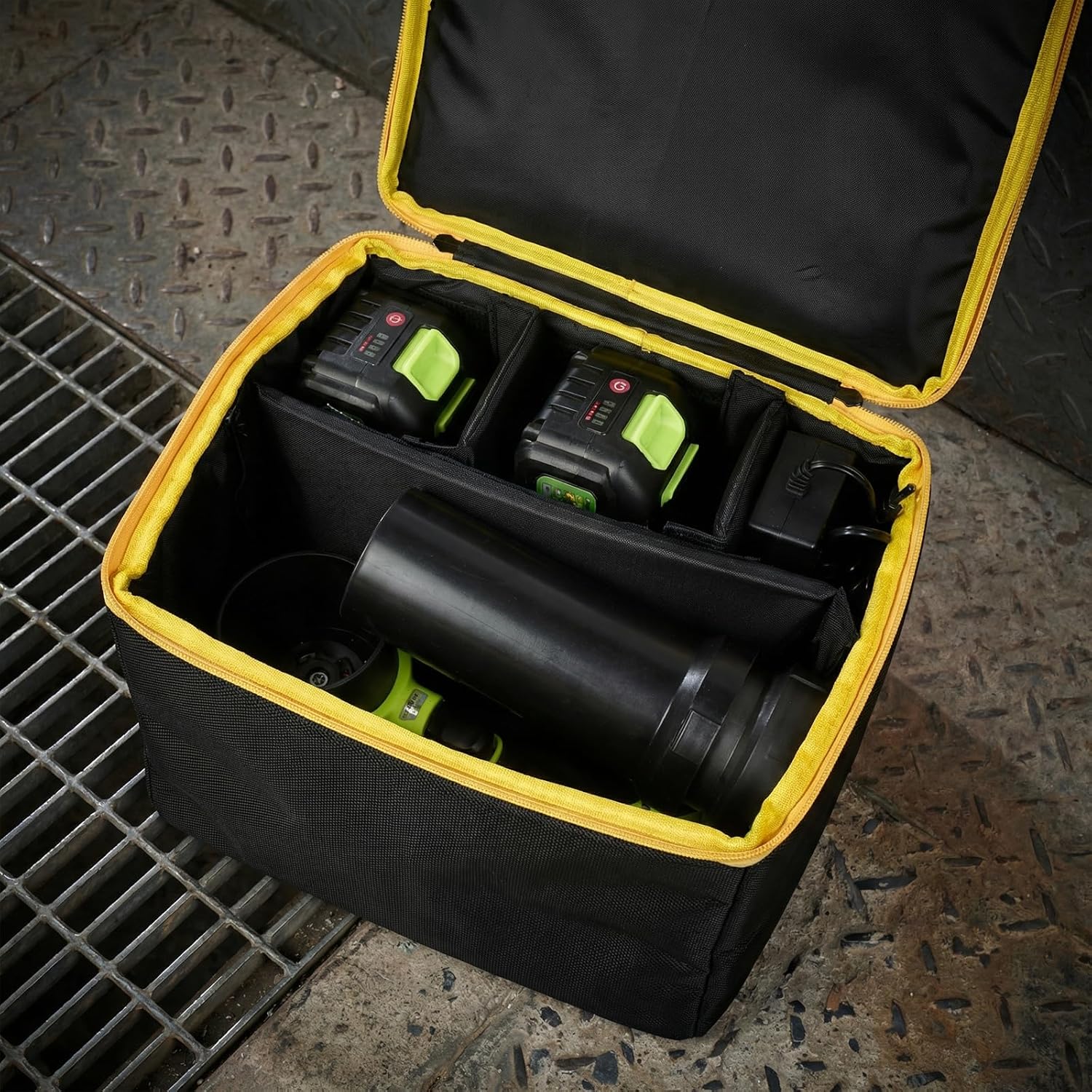 Storage Bag for Small Cordless Leaf Blower & Batteries, Case with Adjustable Dividers Fits for DEWALT 20V MAX 100CFM / for GEVEELIFE 21V 650CFM / for Generic Mini Handheld Blower- Case Only