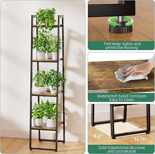 Miniatura 6 de Simple Trending Soporte para plantas de interior de 4 niveles con 3 luces de cultivo ajustables, estante de escalera de metal y madera resistente