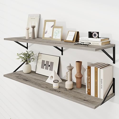 Miniatura 53 de Dreamland Estantes flotantes blancos para pared, juego de 2 estantes montados en la pared de 16 pulgadas de ancho x 8 pulgadas de profundidad,