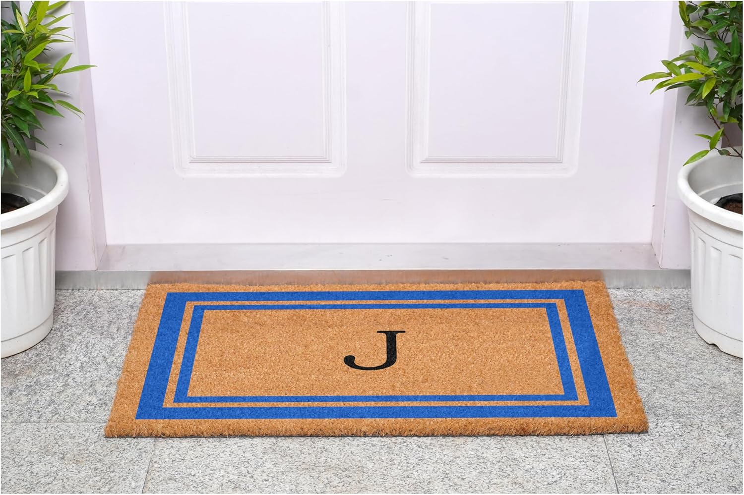 Calloway Mills 152972436J Blue Border 24" x 36" Monogram Doormat (Letter J)