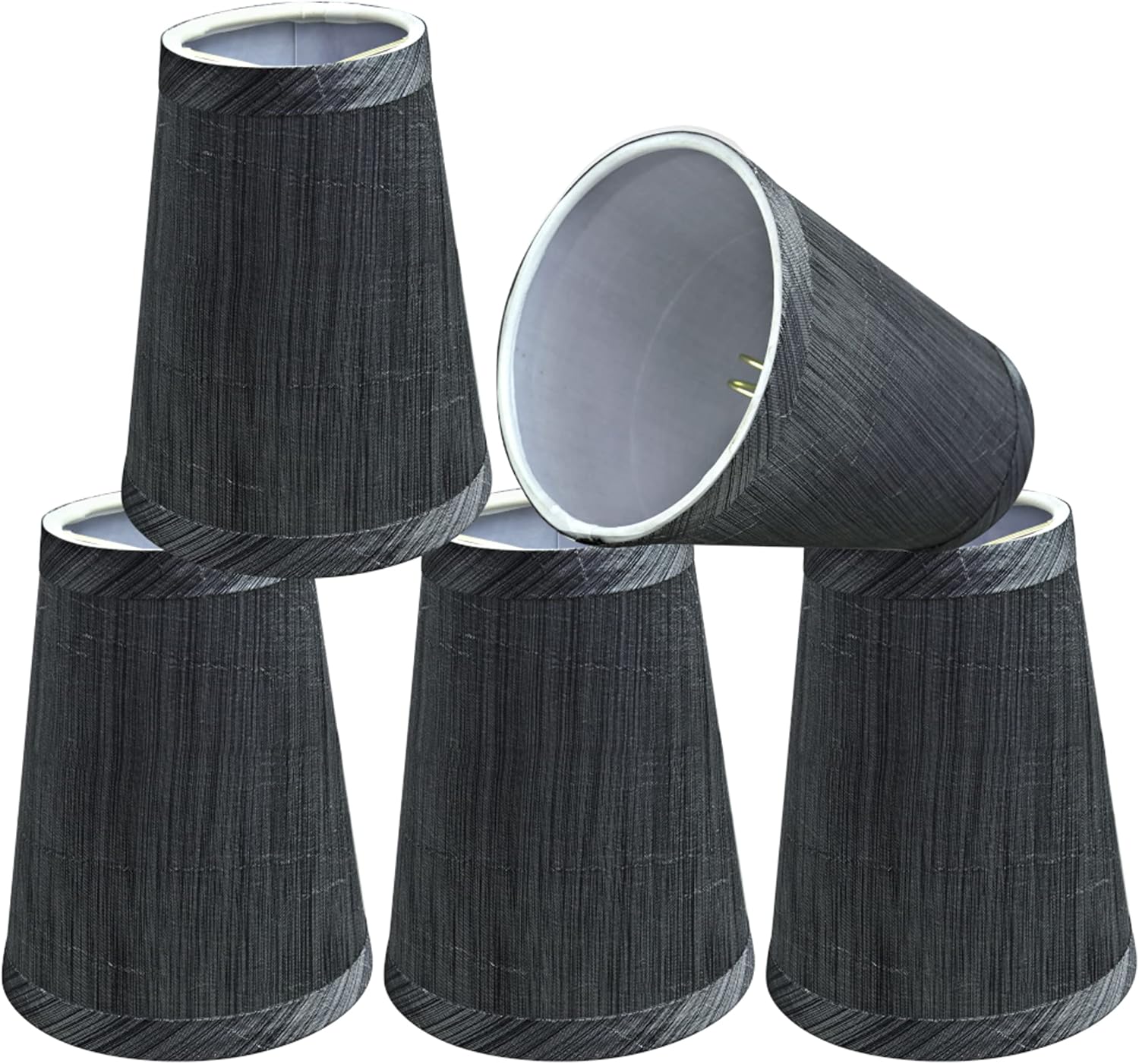 Aspen Creative 32651-5B Small Hardback Empire Shape Chandelier Clip-On Lamp Shade Set (5 Pack), Transitional Design in Grey & Black, 4" bottom width (2 1/2" x 4" x 5")