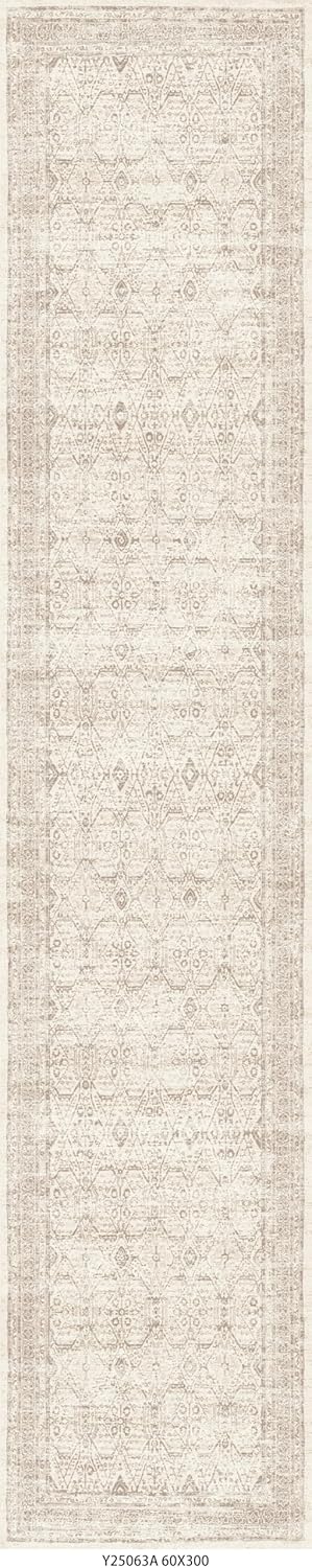 3x4 Rug Entryway Washable: Small Non Slip Front Door Mat with Rubber Backing for Bathroom Kitchen Indoor Entrance, Neutral Boho Low Pile Vintage Area Rug for Bedroom (Beige/Ivory 3ft x 4ft)