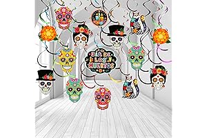 Sugar Skull Birthday Decorations - Set of 50 Multicolored Hanging Swirls Decor