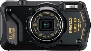 PENTAX WG-8 Black All-Weather Adventure Camera, Featuring Outstanding Waterproof, dustproof, Shock-Resistant Performance, Multi-Application Ring Light for Macro Photography and Webcam Function | 20MP Bsi CMOS, 4K Video, Waterproof to 20m, Built-in LE