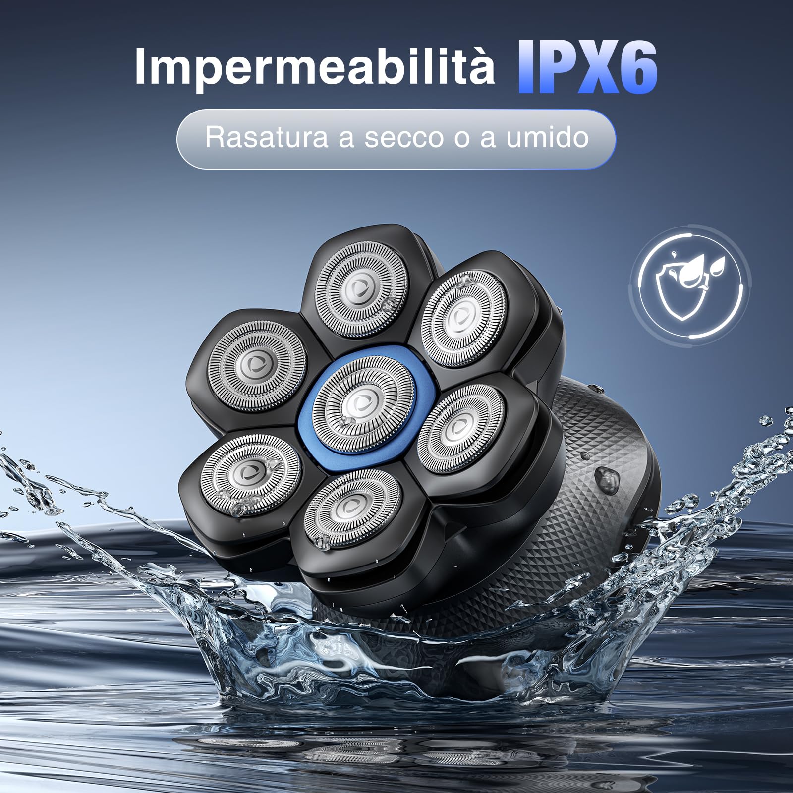 kensen Rasoio Testa Calva Uomo Zero Assoluto 2 Velocità 7D Rasoio Capelli Uomo 0 mm Impermeabile Cordless 100 Minuti di Autonomia Rasoio Elettrico Testa Calva Uomo con Display LED & USB-C Nero