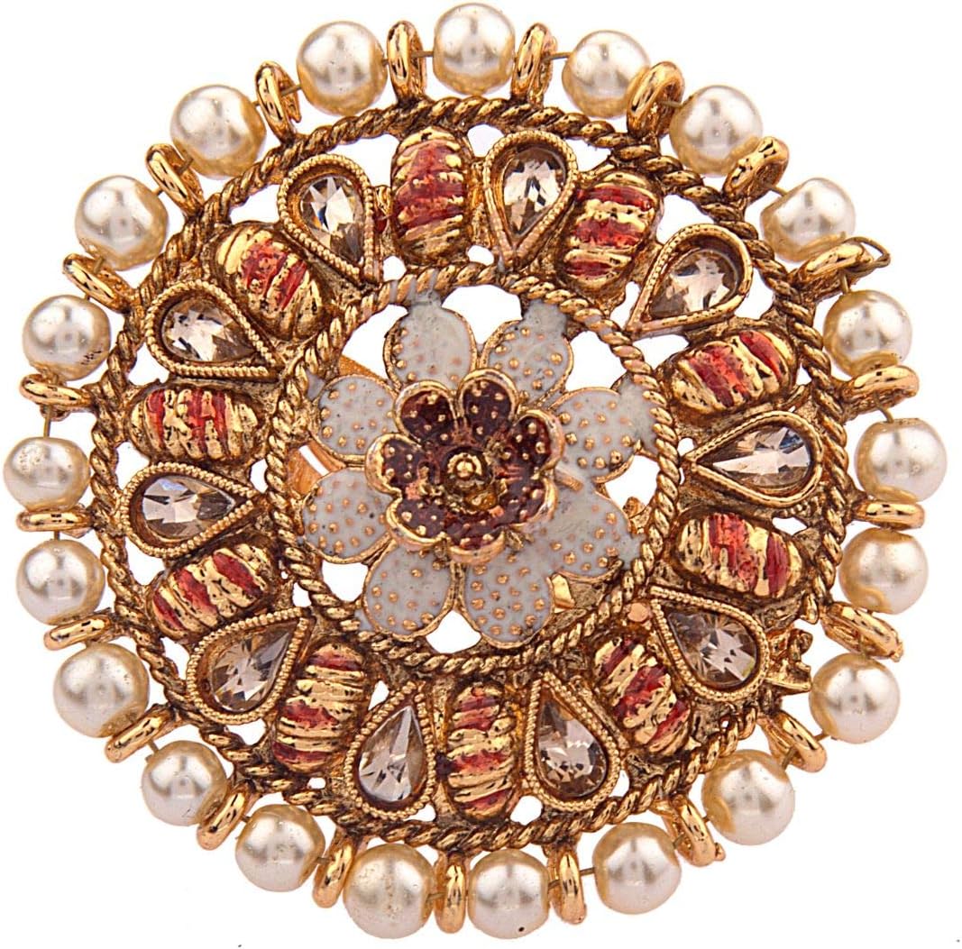 Efulgenz Indian Jewelry Antique Round Crystal Faux Kundan Bollywood Adjustable Big Finger Ring for Women Fashion Party Statement Jewelry for Women