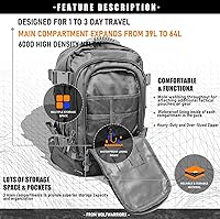 Vista 3 de Tactical Backpack Military Hiking Daypack - Molle Backpack for Men 3 Day Assault Pack Bug Out Bag for Camping (Grey)