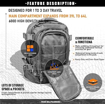 Miramrax Tactical Backpack Military Hiking Daypack - Molle Backpack for Men 3 Day Assault Pack Bug Out Bag for Camping