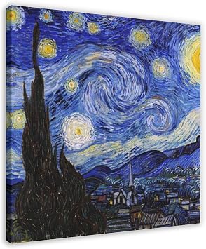 Vincent Van Gogh - The Starry Night - Classic Paintings Reproduction Printed on Canvas, Poster for Office And Home Decoration, Framed 12x12inch30x30cm