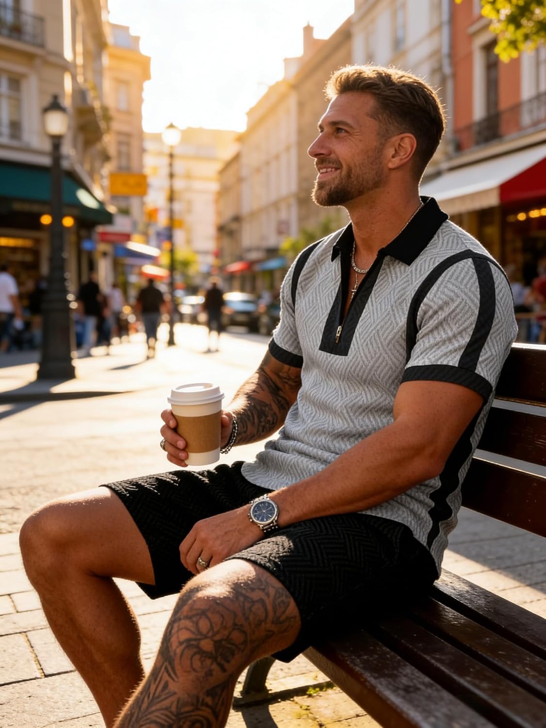 Mens Short Sets 2 Piece Outfits Short Sleeve Zipper Polo Shirt and Shorts Sets Casual Sport Summer Outfits Tracksuits