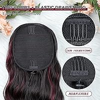 Vista 3 de Extensiones de cola de caballo largas onduladas con cordón para mujeres, extensiones de cabello con clip para cola de caballo, mezcla de color negro