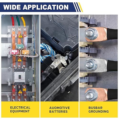 Miniatura 7 de haisstronica 10 piezas 1 AWG - 516" (M8) lengüetas de cobre estañado para batería, lengüetas de alambre de cobre resistentes con 10 piezas de tubo