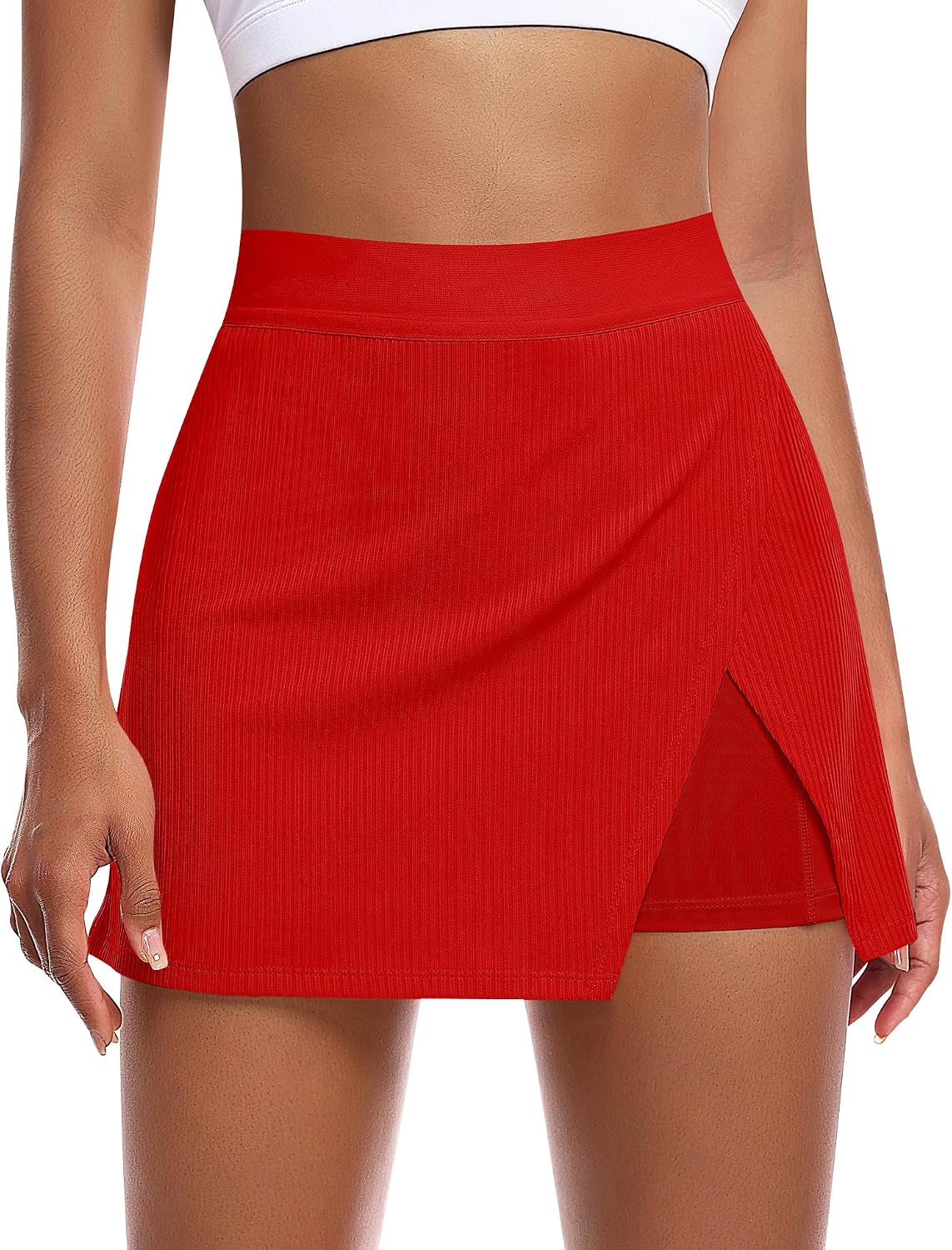 Tennis Skirt for Women with Shorts Athletic Golf Skort Split Hem High Waisted Workout Mini Skorts Skirts with Pockets