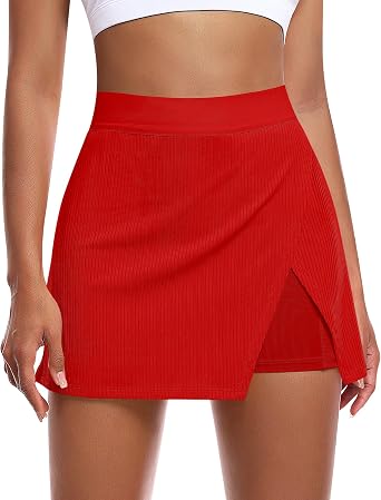 Tennis Skirt for Women with Shorts Athletic Golf Skort Split Hem High Waisted Workout Mini Skorts Skirts with Pockets