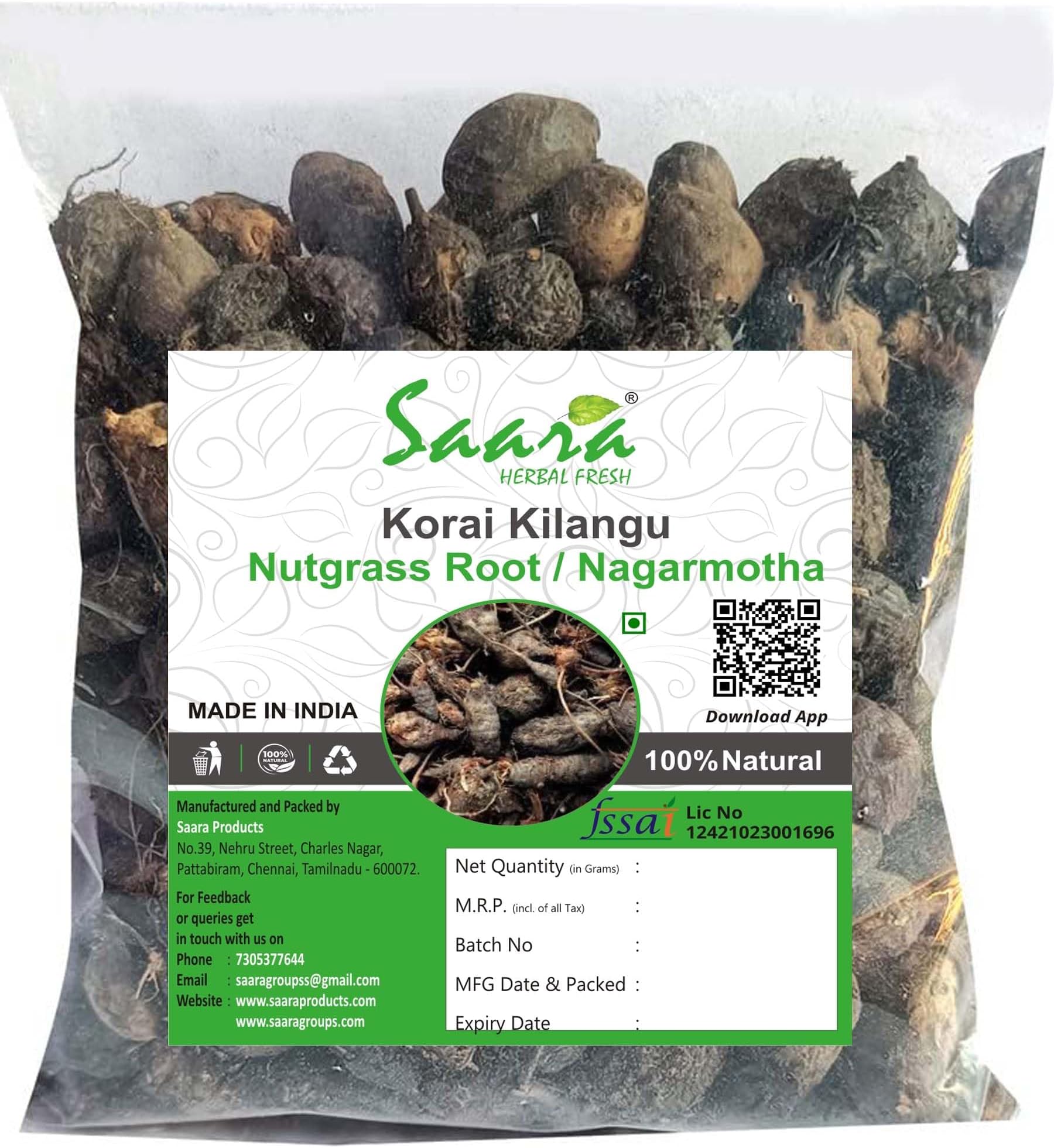 Korai Kilangu, 100g| Cyperus Rotundus | Nagarmotha | Nut Grass Root, 100gm