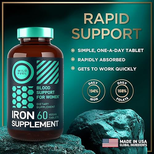 Miniatura 7 de Suplemento de hierro para mujeres con ácido fólico, píldoras de hierro para mujeres con anemia y mujeres embarazadas, 194% sulfato ferroso de hierro