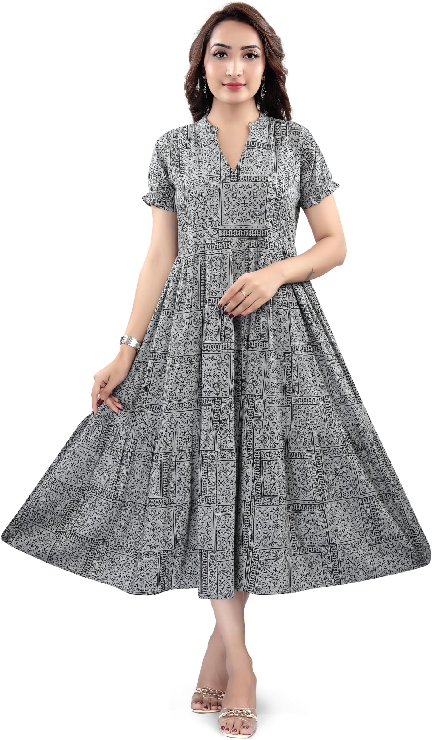 B2F Women's Flared Anarkali Maternity Dress, Feeding Kurti with Concealed Zip for Pre & Post Pregnancy