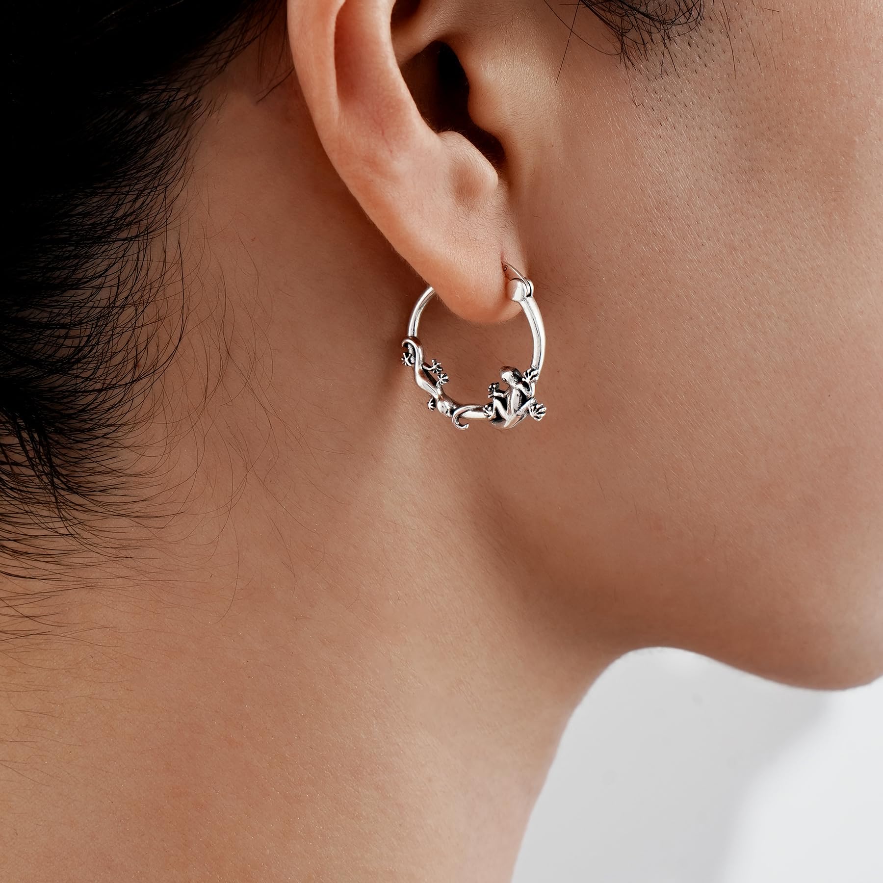 CHIC & ARTSY 925 Sterling Silver Spider/Gecko/Octopus Hoop Earrings for Women Girls