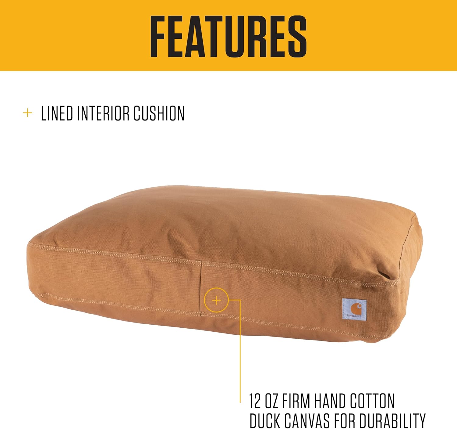 Carhartt Durable Canvas Pet Bed, Water Resistant Firm Duck Dog Bed, Carhartt Brown, Large Carhartt Brown Large