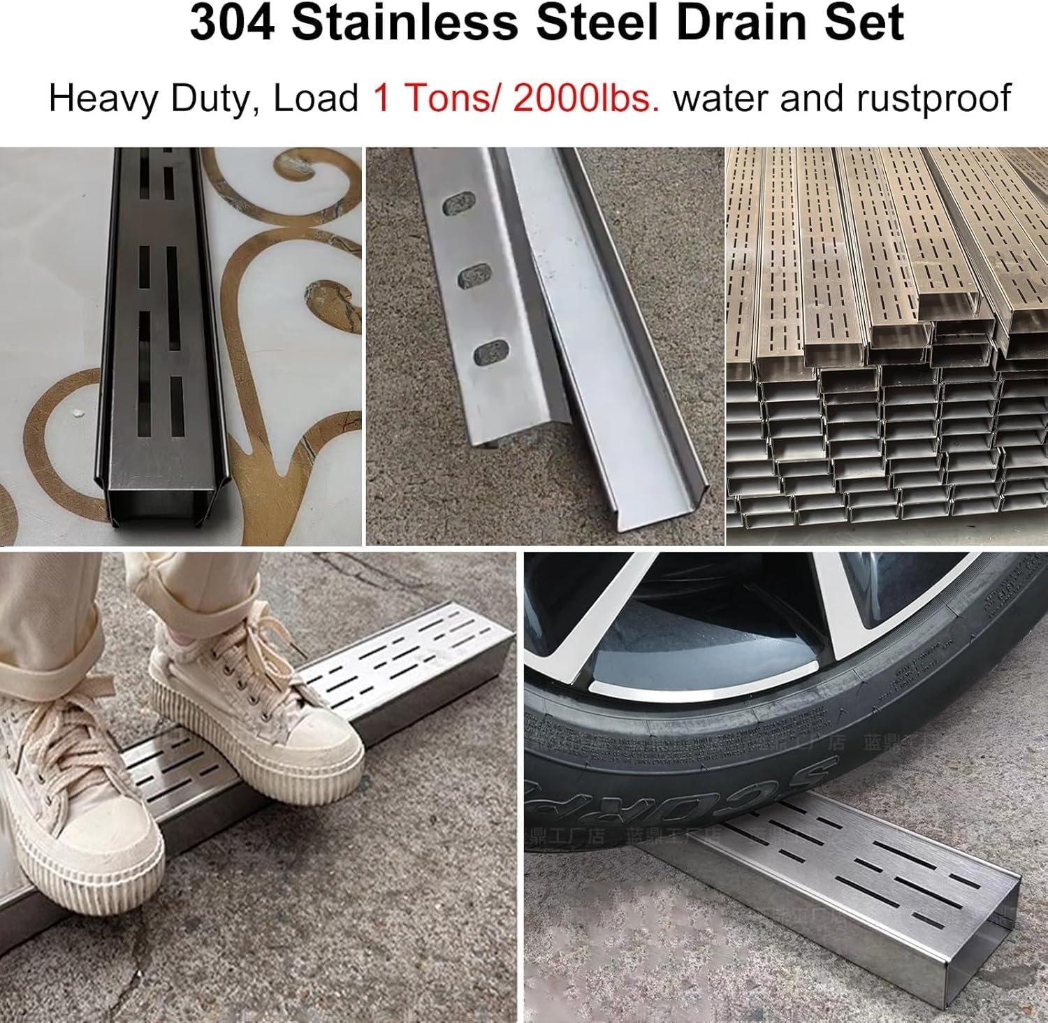 39.4in Outdoor Trench Drainage Kit for Yard/Concrete/Gazebo, Underground Sewer Gutter Drain Pipe with Stainless Steel Plate, Slim Channel Drain 1 2 4 6 8 Inch Wide(Black,3.5x3cm/1 2/5 x 1 1/5 in)