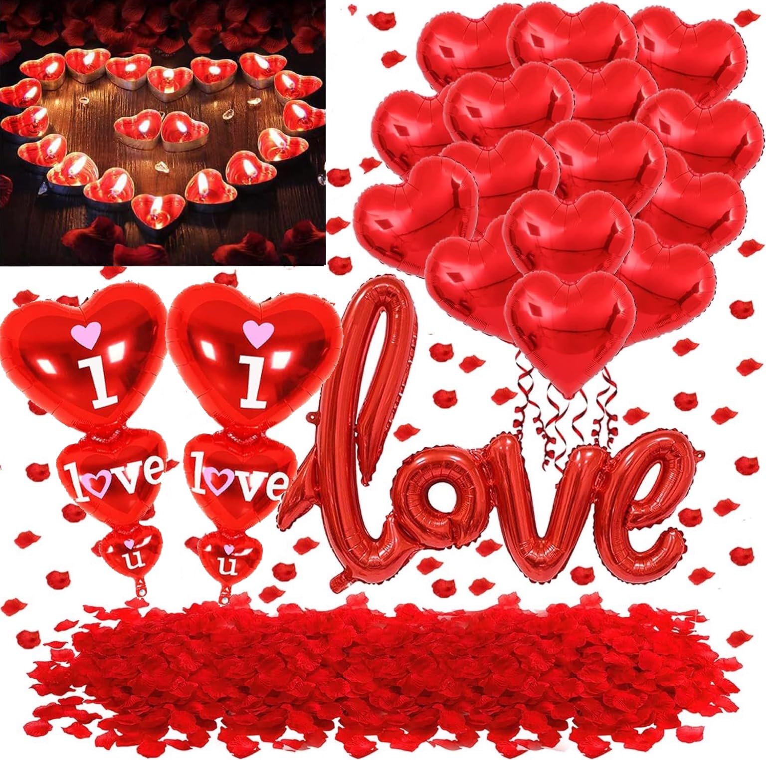 Valentine's Day Decorations Kit -20PCS Valentine's Red Love Heart Foil Balloons,500 PCS Red Rose Petals for Romantic Valentines Wedding Bridal Anniversary Engagement Proposal Romantic Decor (red-1)