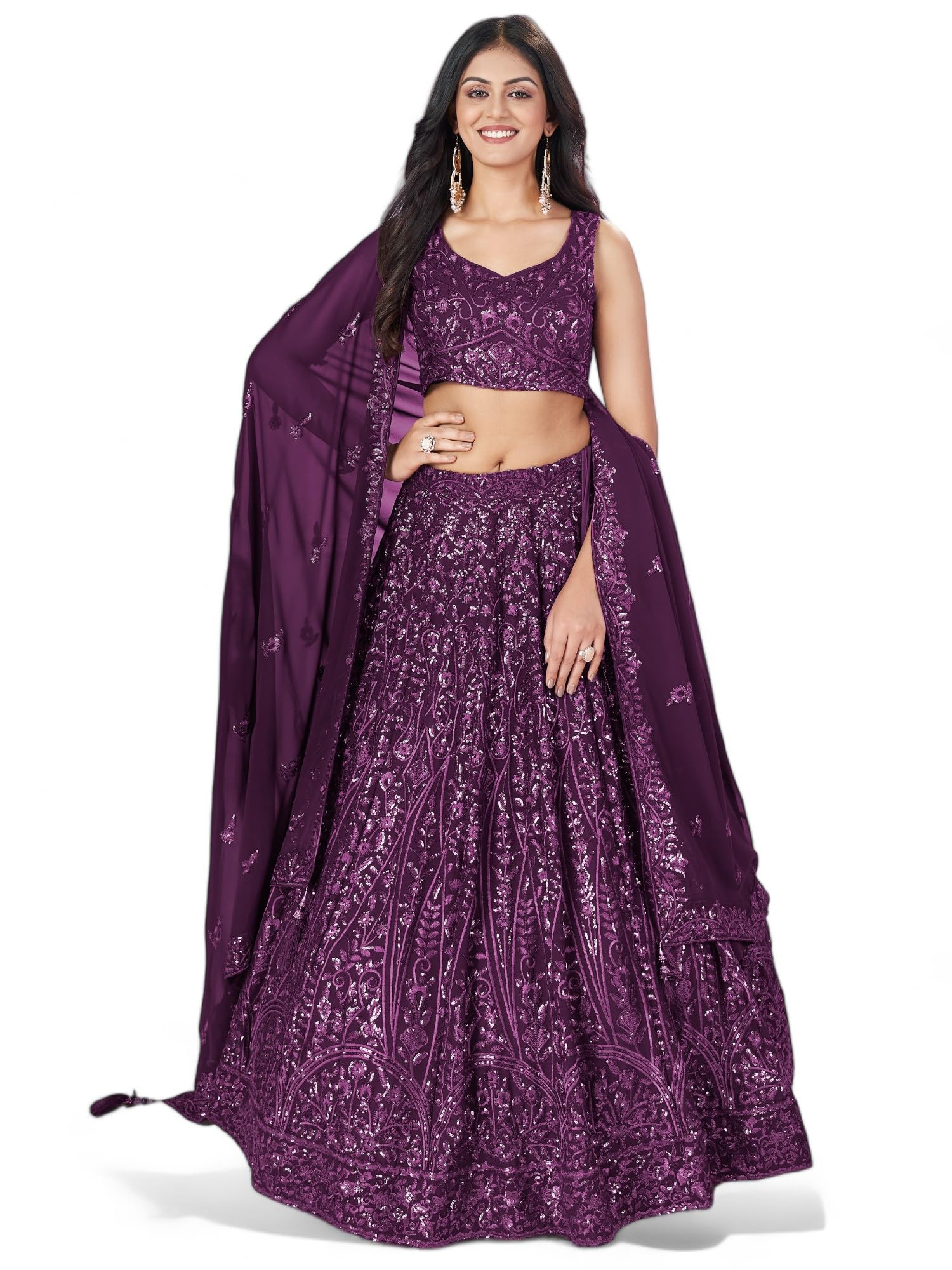 zeel clothing Women's Threads Sequins Embroidered Georgette Designer Lehenga Choli with Dupatta (5090-Purple-Wedding-Stylish-Lehenga-Choli-Latest; Free Size) | Finish Type: Semi-stitched-picture-13