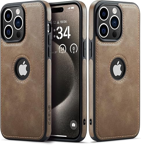 Miniatura 8 de Casus - Funda de cuero vegano diseñada para iPhone 15 Pro, diseño delgado, diseño clásico, elegante, delgada funda protectora (2023) de 6.1 pulgadas