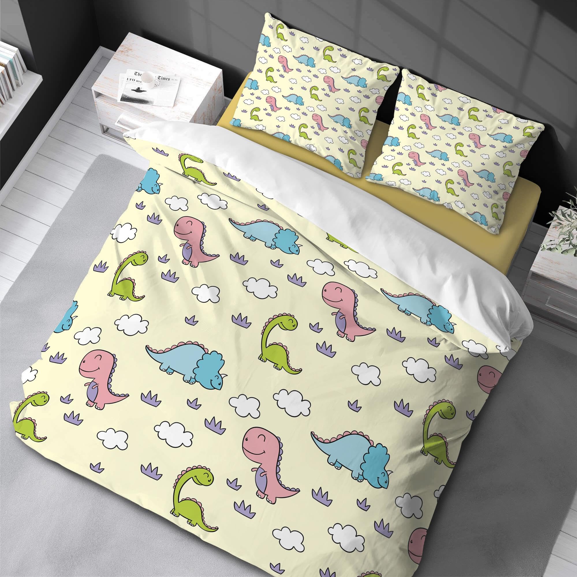 Housse de couette dinosaure pour lit d'enfant facile à nettoyer