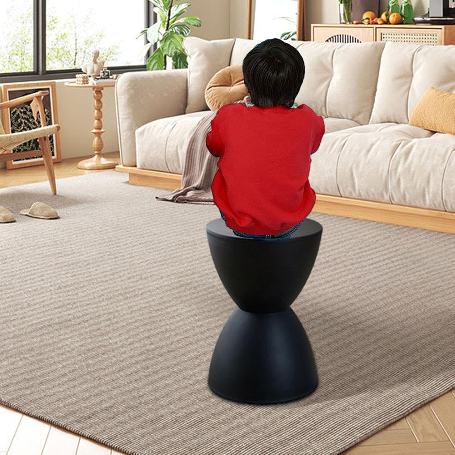 Ottoman Foot Stool Multi -Purpose Creative Furniture Compact Shoe Change Children's Chair for Kindergarten Bedroom Bed, Black