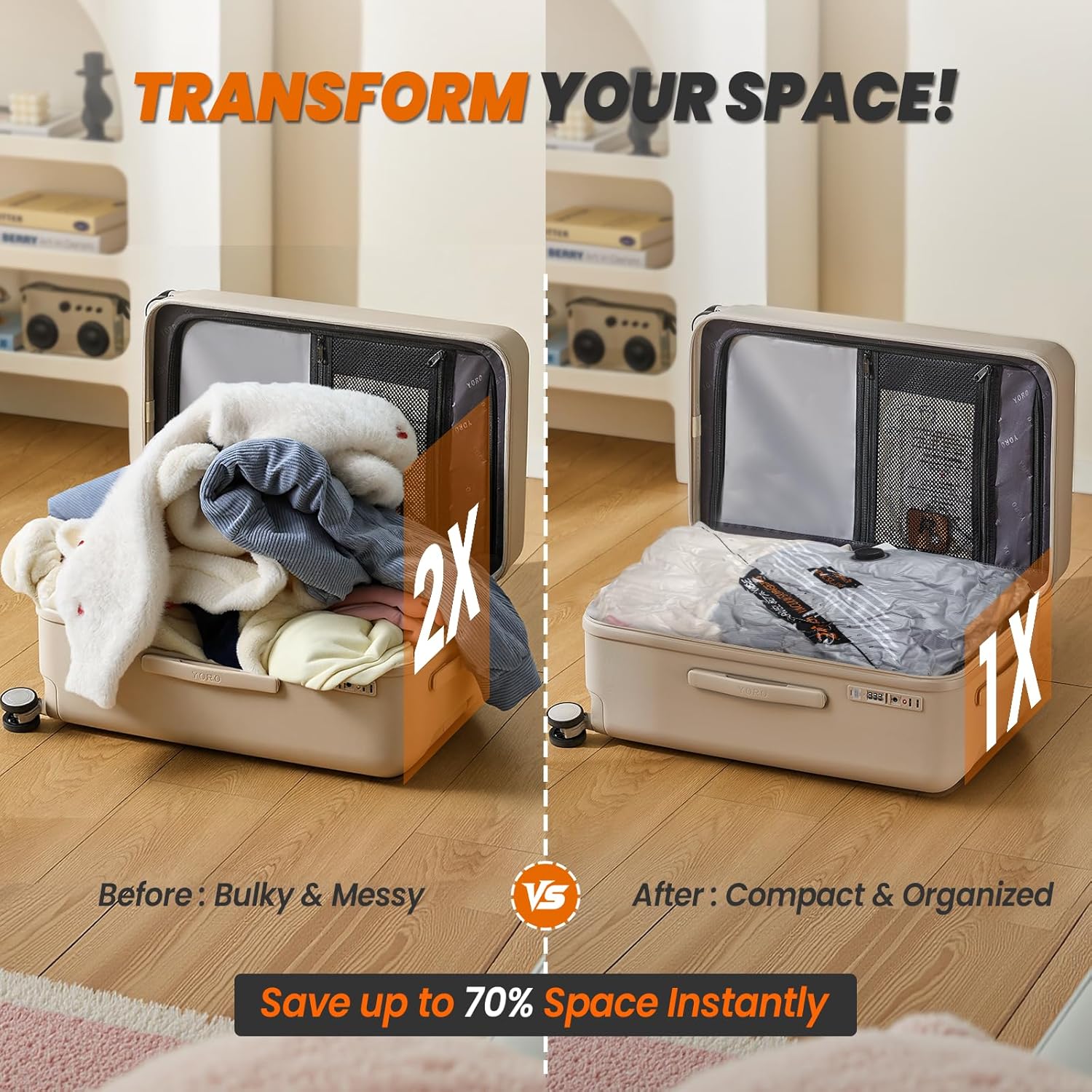 20PCS Vacuum Packing Bags for Travel with Rechargeable Wireless Pump - 8-20inch, 8-24inch, 4-28inch - Space Bags Vacuum Storage Bags for Luggage Blanket Clothes Bedding Pillows Comforters